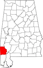 Map of Alabama highlighting Washington County