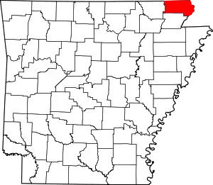 Map of Arkansas highlighting Clay County