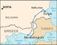 Location of Burgas–Alexandroupoli pipeline