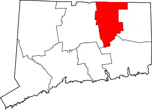 State map highlighting Tolland County