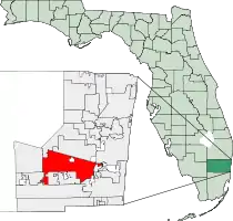 Location of Davie within eastern (incorporated) part of Broward County, Florida