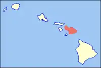 Location of the island of Maui in Hawaii