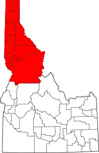 Red: The ten counties of the Idaho panhandle