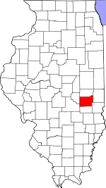 Map of Illinois highlighting Coles County