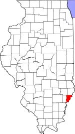 Map of Illinois highlighting Wabash County