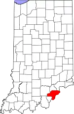 Map of Indiana highlighting Clark County