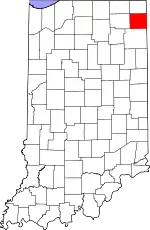 Map of Indiana highlighting DeKalb County