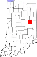 Map of Indiana highlighting Delaware County