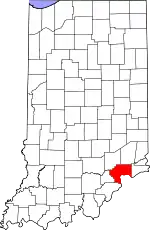 Map of Indiana highlighting Jefferson County