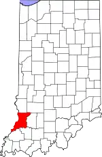 Map of Indiana highlighting Knox County