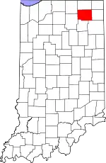 Map of Indiana highlighting Noble County