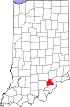 Map of Indiana highlighting Scott County