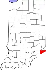 Map of Indiana highlighting Switzerland County