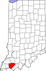 Map of Indiana highlighting Warrick County