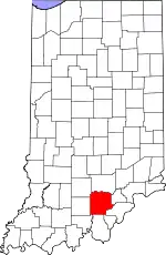 Map of Indiana highlighting Washington County