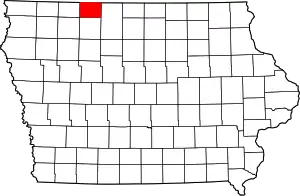 Map of Iowa highlighting Emmet County