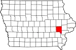 Map of Iowa highlighting Johnson County