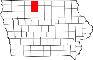 Map of Iowa highlighting Kossuth County