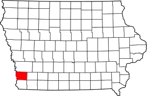 Map of Iowa highlighting Mills County