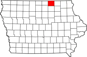 Map of Iowa highlighting Mitchell County