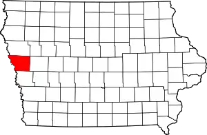 Map of Iowa highlighting Monona County