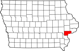 Map of Iowa highlighting Muscatine County