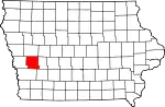 Map of Iowa highlighting Shelby County