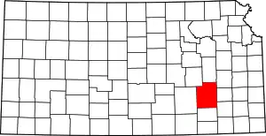 Map of Kansas highlighting Greenwood County