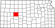 Map of Kansas highlighting Ness County