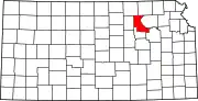 Map of Kansas highlighting Riley County