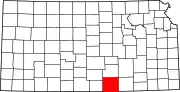 Map of Kansas highlighting Sumner County