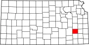 Map of Kansas highlighting Woodson County