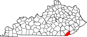 Map of Kentucky highlighting Bell County