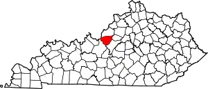 Map of Kentucky highlighting Bullitt County