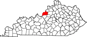 Map of Kentucky highlighting Jefferson County