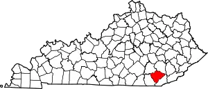 Map of Kentucky highlighting Knox County