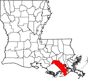 State map highlighting Lafourche Parish