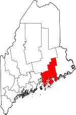 Map of Maine highlighting Hancock County