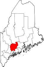 Map of Maine highlighting Kennebec County