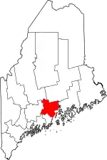 Map of Maine highlighting Waldo County