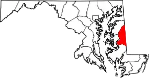 Map of Maryland highlighting Caroline County