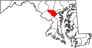 Map of Maryland highlighting Howard County