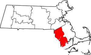 Map of Massachusetts highlighting Bristol County