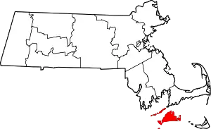 Map of Massachusetts highlighting Dukes County