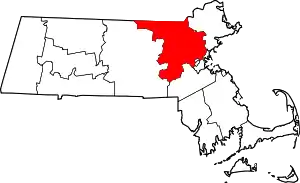 State map highlighting Middlesex County