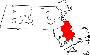 Map of Massachusetts highlighting Plymouth County