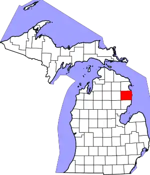 State map highlighting Alcona County