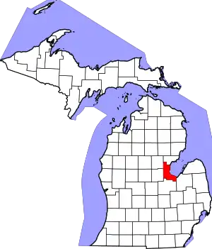 Map of Michigan highlighting Bay County