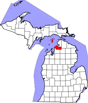 Map of Michigan highlighting Charlevoix County