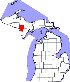 Map of Michigan highlighting Dickinson County